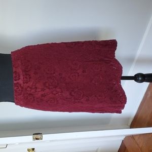 Lace Maroon faux Wrap Skirt from Skies are Blue